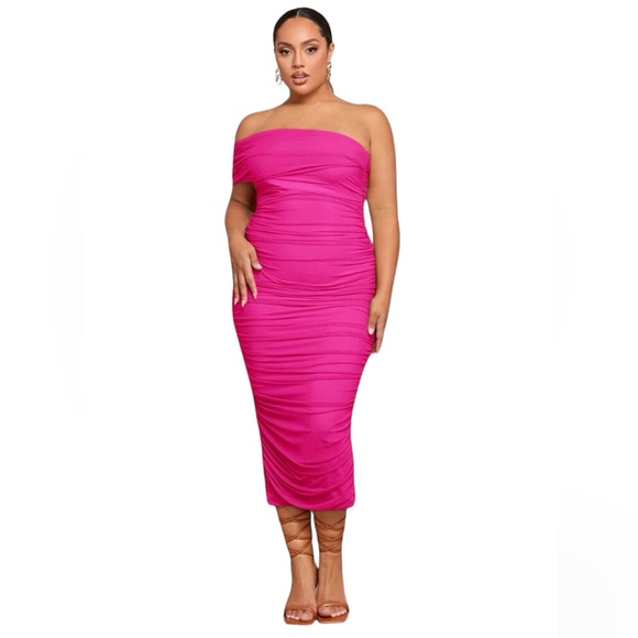 One Shoulder Ruffle Dress in Pink